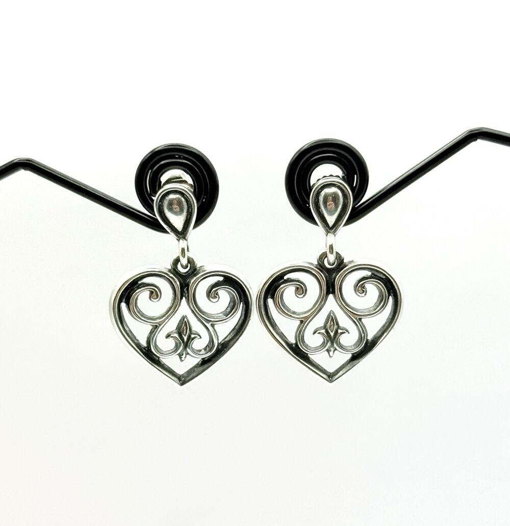 James Avery Retired French Scroll Heart Solid 925 Sterling Silver Earrings
